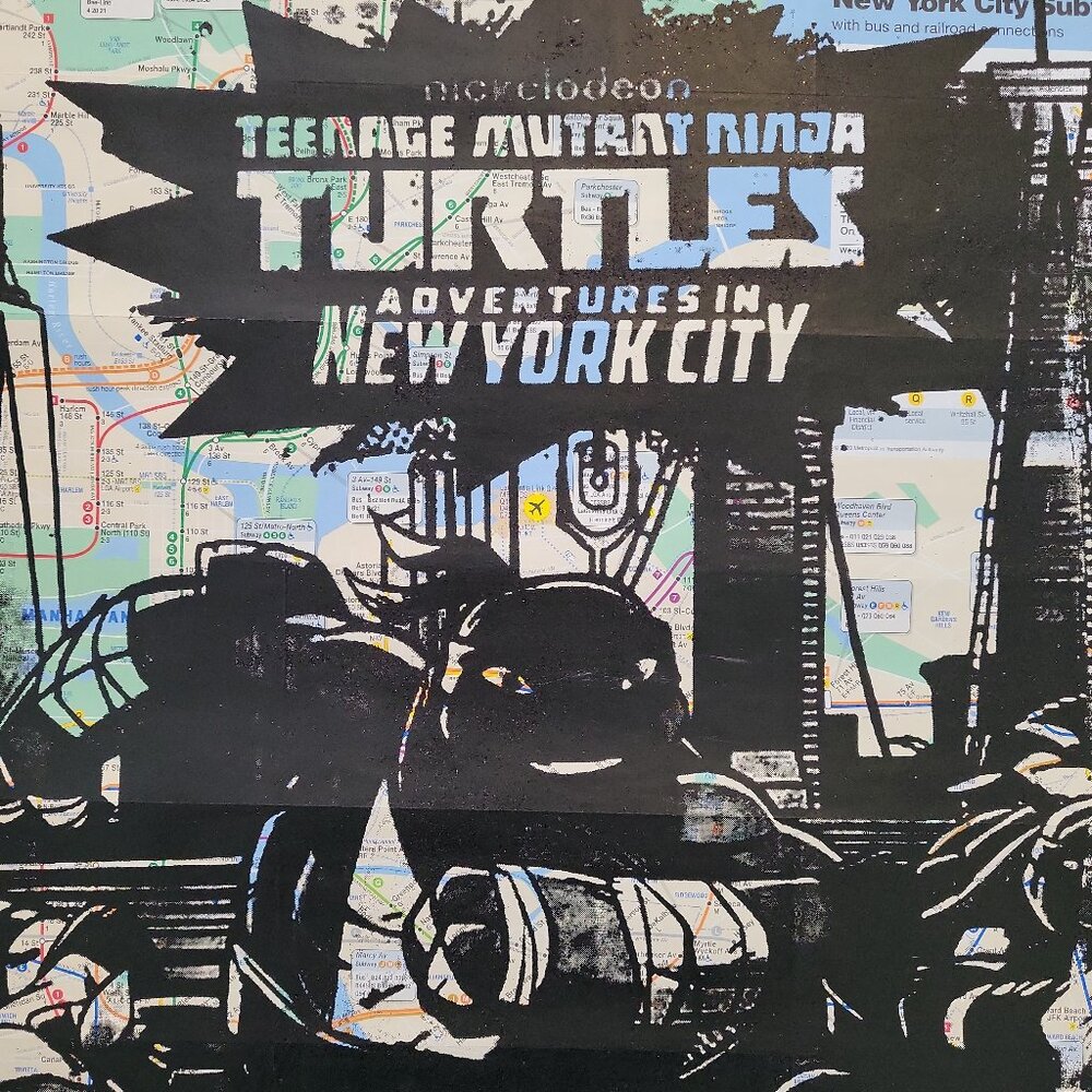 Handpainted Teenage Mutant Ninja Turtles Unique acrylic Art on a NYC Subway Map